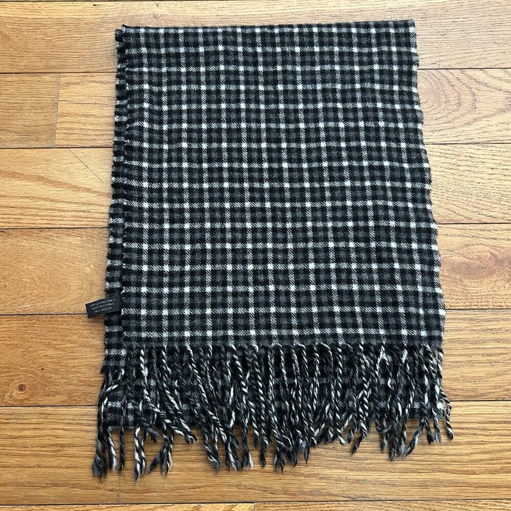 Enzo Mantovani 100% Cashmere Plaid Grey Super Soft Scarf 11x56”
